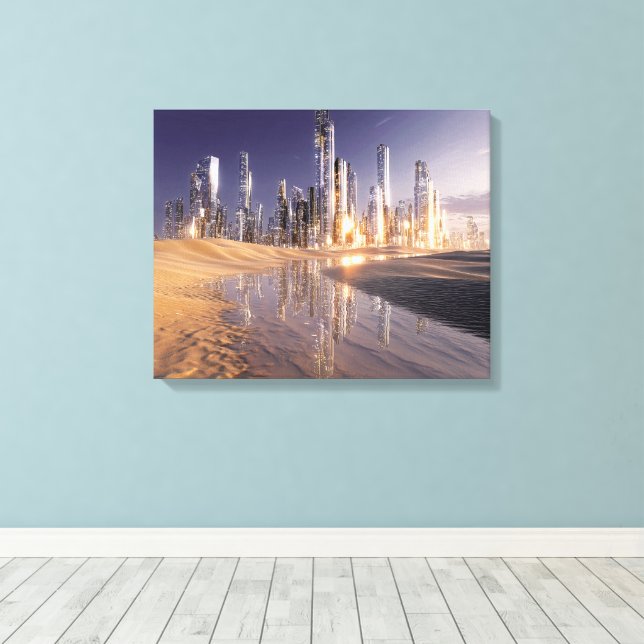 Lienzo Futuristic Sci-Fi City Reflected In Desert Sands (Insitu (piso de madera))