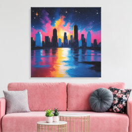 Lienzo Futuristic Urban Skyline at Sunset Canvas Print