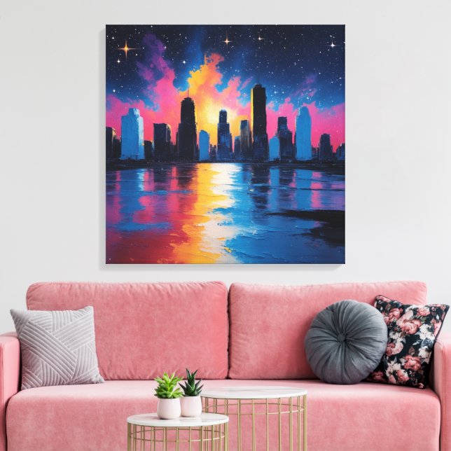 Lienzo Futuristic Urban Skyline at Sunset Canvas Print  (Insitu (Sala de estar))