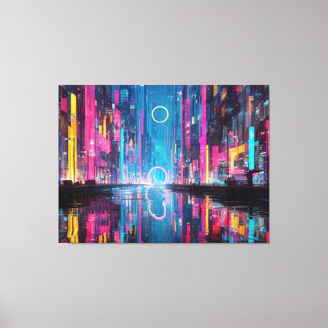 Lienzo Futuristic Vibrant Neon Night Cityscape (Anverso)