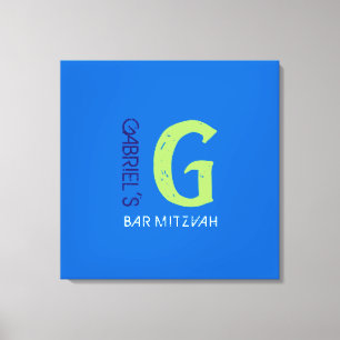Lienzo G Monograma Barra inicial Bat Mitzvah Rótulo a bor