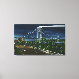 Lienzo G. puente de Washington, el Hudson en la noche