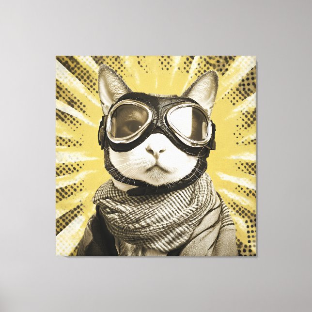 Lienzo Gafas de Gato Aviador Sol Explosión Retrato (Anverso)