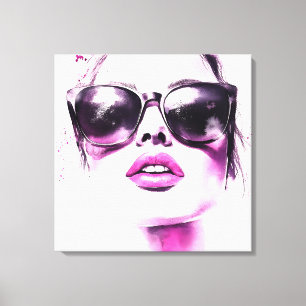 Lienzo Gafas de sol de mujer de moda de acuarela rosa chi