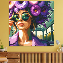 Lienzo Gafas de sol florales púrpura mujer retrato boho