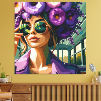 Lienzo Gafas de sol florales púrpura mujer retrato boho