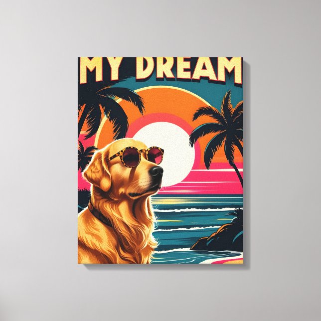 Lienzo Gafas de sol para perros retro Playa de la puesta  (Anverso)