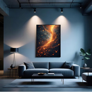 Lienzo Galaxia Espiral de Notas Musicales Doradas
