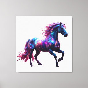 Lienzo Galaxia Neon Horse Art - Vibrante Fantasía Espacia