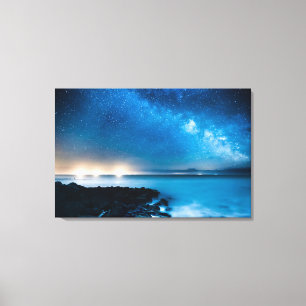 Lienzo Galaxia Vía Láctea sobre barcos pesqueros