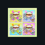 Lienzo Galería Pop Art HAMBURGER de CANVAS envueltas<br><div class="desc">HAMBURGER pop art con FRIES. Un clásico gráfico estilo arte pop de All American Burger & French Fries - Un bollo de semilla de sésamo y chips de pickle a los lados! Retro y divertido,  perfecto para restaurantes,  comensales y cocina casera. Elige tu color de fondo de lienzo!</div>