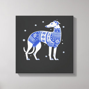 Lienzo Galgo de Navidad con Jersey Feo Gris Bl