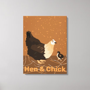 Lienzo Gallo y Pollito de Cocina Moderno de Color Naranja