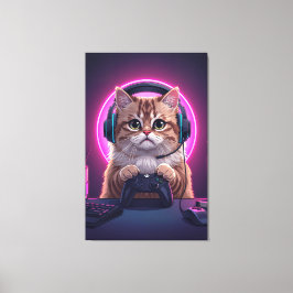 Lienzo Gamer Cat Kids Canvas – Funny Cartoon Kitten