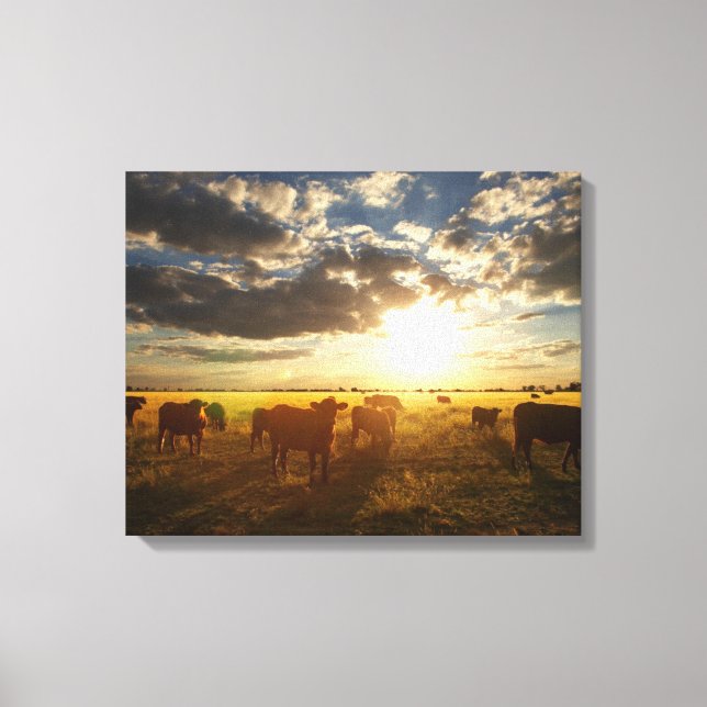 Lienzo Ganado En Campo, Atardecer (Anverso)