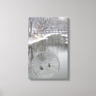 Lienzo Gansos de invierno en el río