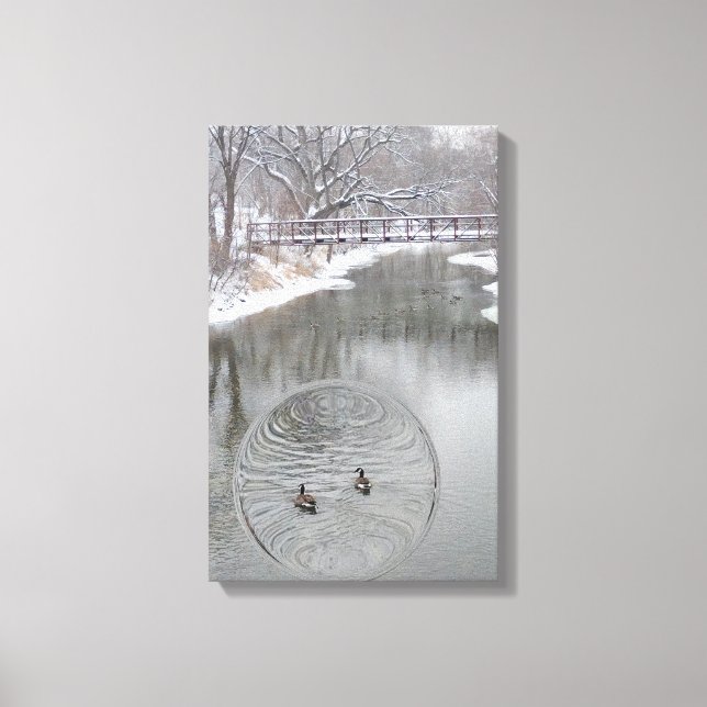 Lienzo Gansos de invierno en el río (Anverso)