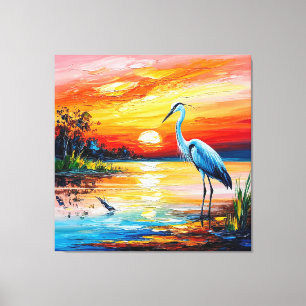 Lienzo Garza elegante en un estanque sereno