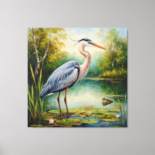 Lienzo Garza elegante en un estanque sereno en medio de e