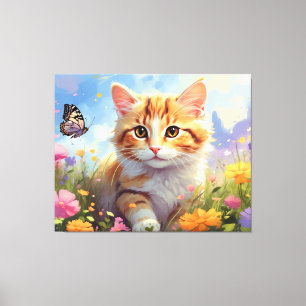 Lienzo *~* Gatito 5:4 Mariposa Flores Gatito AP68