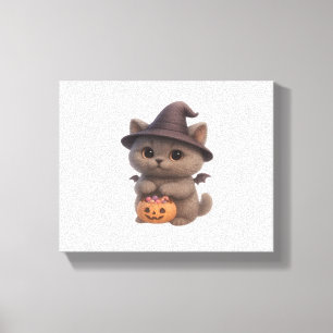 Lienzo Gatito Adorable con traje de bruja de Halloween co