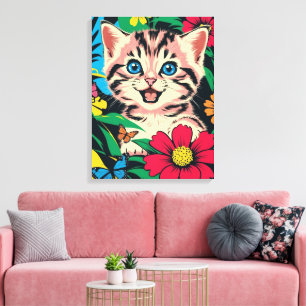 Lienzo Gatito Adorable en Estilo de Pintura Pop Art Impre