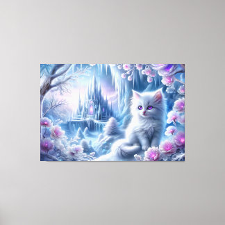 Lienzo Gatito blanco en el reino del hielo de la fantasía