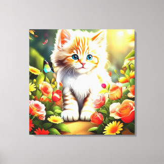 Lienzo Gatito Dorado en Flor"