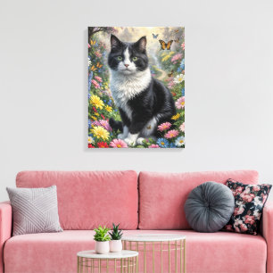 Lienzo Gatito en el jardín de flores