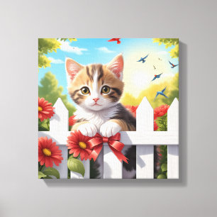 Lienzo Gatito en la cerca