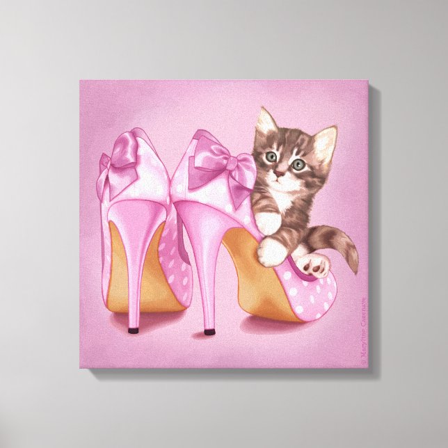 Lienzo Gatito en zapato morado (Anverso)