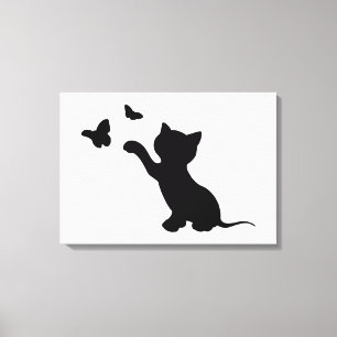 LIENZO GATITO JUGANDO CON MARIPOSAS