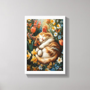 Lienzo Gatito lindo en las flores de primavera - Día perf