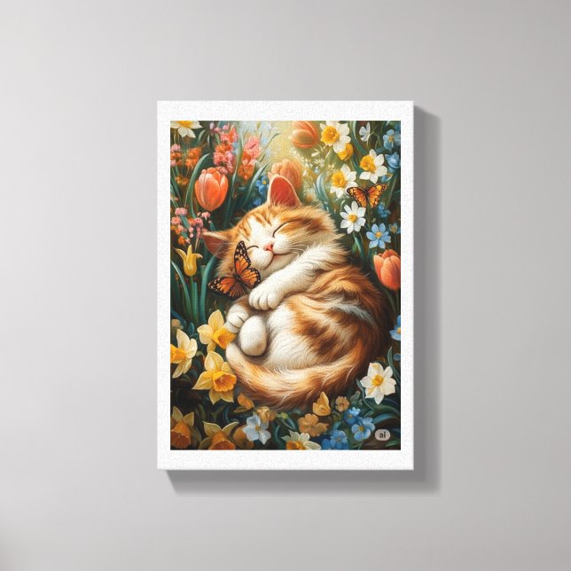 Lienzo Gatito lindo en las flores de primavera - Día perf (Anverso)