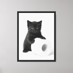 Lienzo Gatito negro bebé protegiendo rollo de papel higié