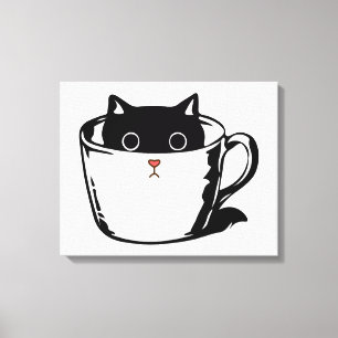 Lienzo Gatito negro con nariz roja escondido en una taza
