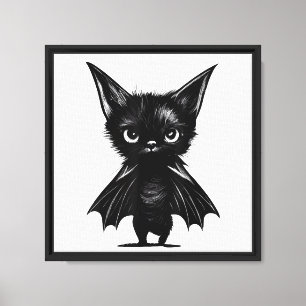 Lienzo Gatito Negro Grumpy De Halloween Con Traje De Bate