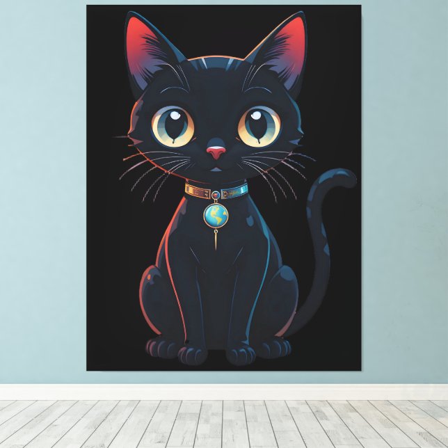 Lienzo Gatito negro poco espeluznante (Insitu (piso de madera))