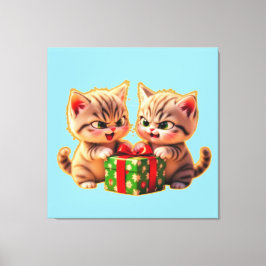 Lienzo **Gatitos Adorables Luchando por un Regalo – Diver
