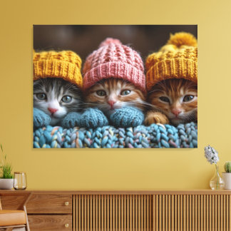 Lienzo gatitos en gorras lobo