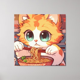 Lienzo Gato Adorable comiendo Ramen