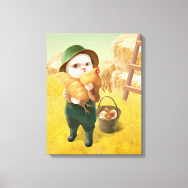 Lienzo Gato Adorable con Hen en la Granja