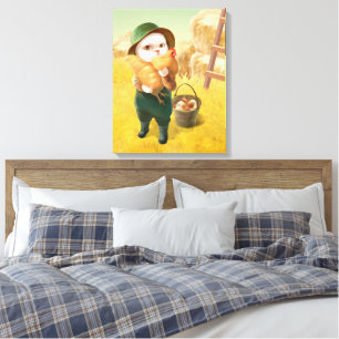 Lienzo Gato Adorable con Hen en la Granja