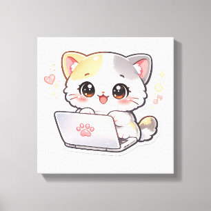 Lienzo Gato Adorable Kawaii Sticker para Portátil Adora