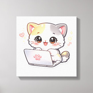 Lienzo Gato Adorable Kawaii Sticker para Portátil | Adora