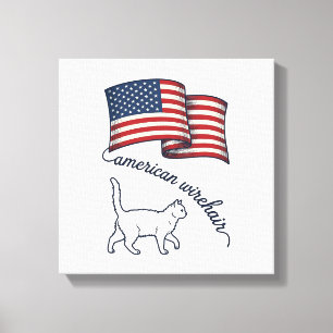 Lienzo Gato American Wirehair Patriótico Diseño Vintage_1