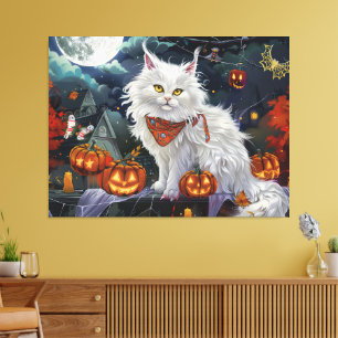 Lienzo Gato Angora Turco Halloween Espeluznante