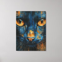 Gato Azul y Dorado Retrato Felino Abstracto Modern