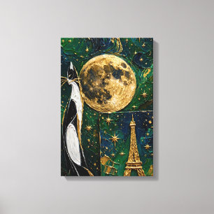 Lienzo Gato bajo la luna dorada - Esmeralda París
