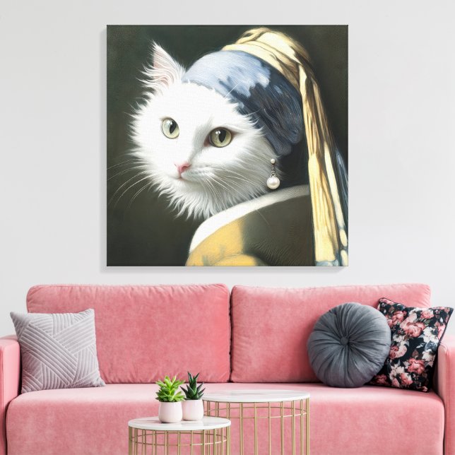 Lienzo Gato Blanco Con un Pendiente de Perla (Insitu (Sala de estar))